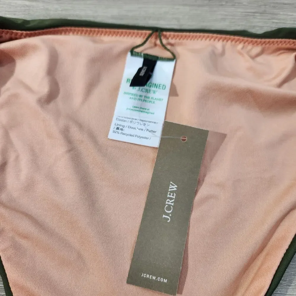 J. Crew Dark Green Curved Waist Cheeky Bikini Bottom New With Tags Womens Size M